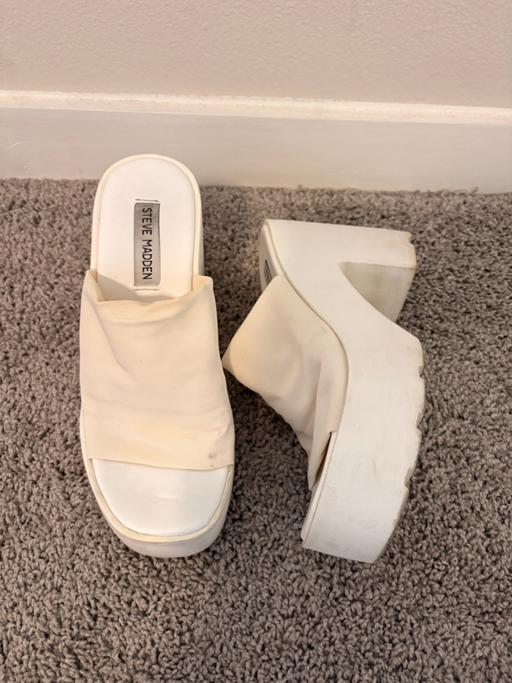 Steve Madden Ivory Platform Slide Sandals